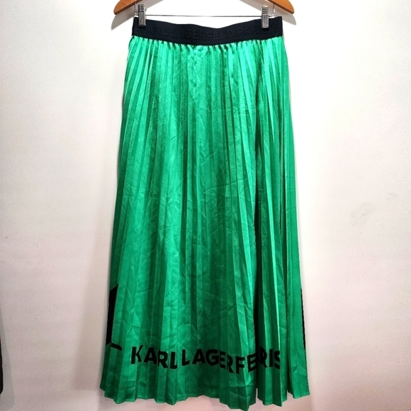 Karl Lagerfeld Green Pleated Skirt Spell Out Size S - Picture 2 of 7